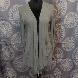 Women’s Light Gray Open Front Draped Cardigan with Pockets